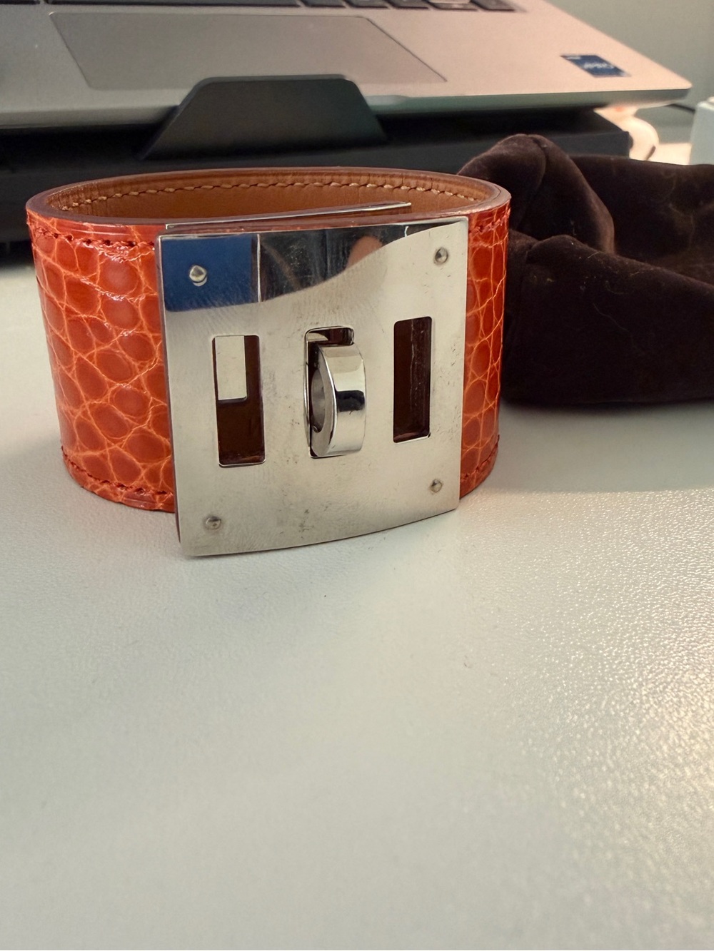 Hermes Orange Alligator Kelly Dog bracelet
